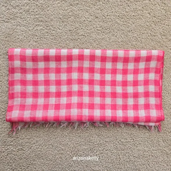 Max Mara Linen Scarf Check Gingham Pink & White - Picture 8 of 8